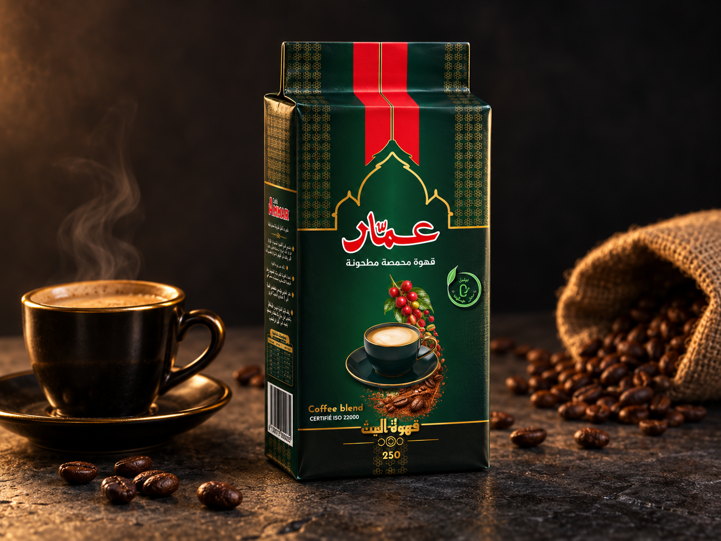 Présentation de l’emballage premium conçu pour Café Ammar